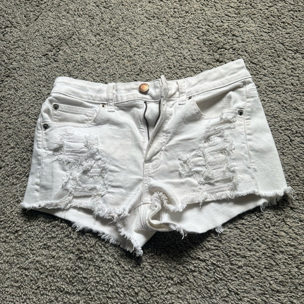 American Eagle White Distressed Jean Shorts